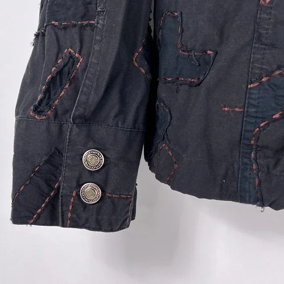 Chicos Black Abstract Art to Wear Contrast Stitch Button Blazer Jacket M 1 FLAW - Picture 5 of 10